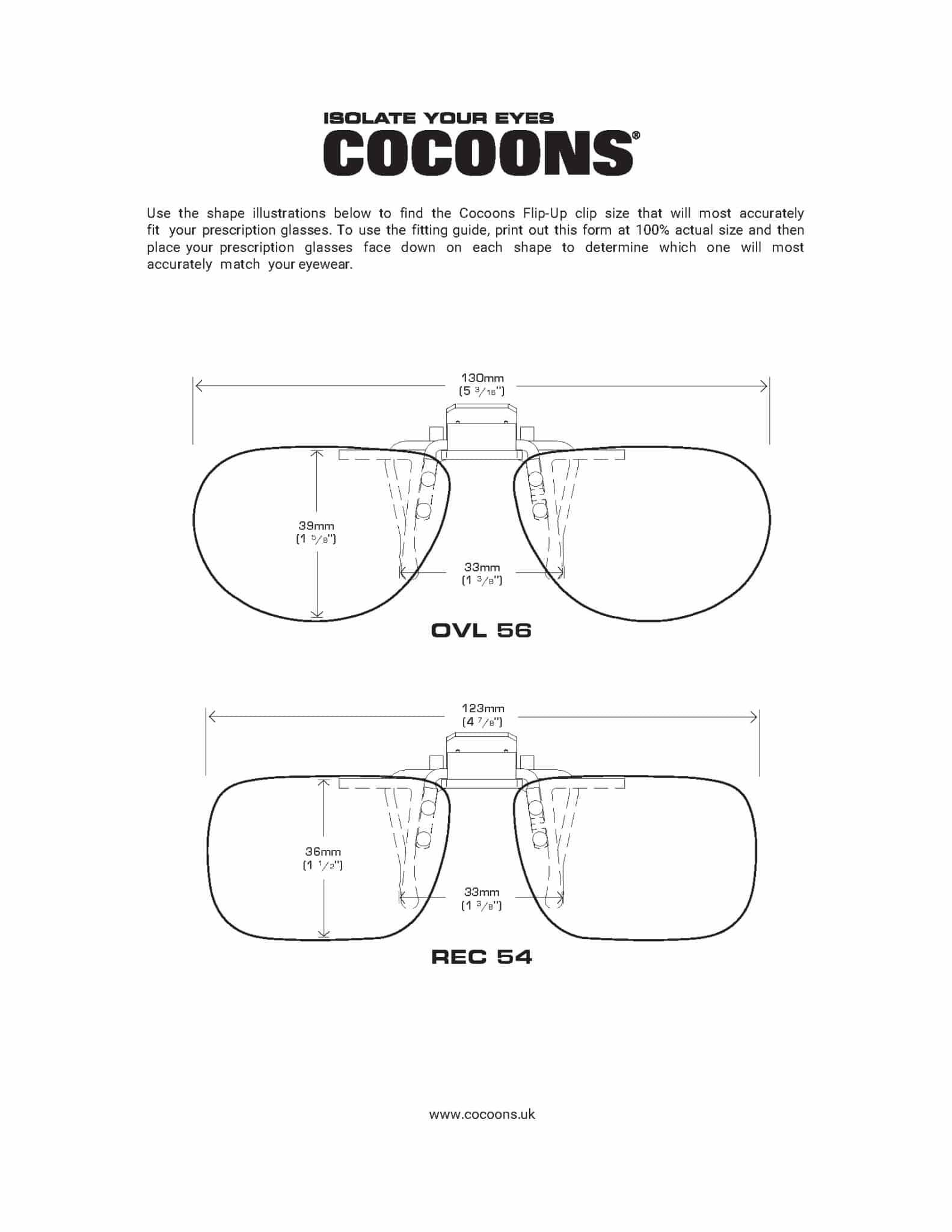 Fitovers Size Finder for Cocoons Sunglasses